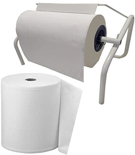 Tecnokit: Distributeur de bobine papier MAX avec rouleau offert pour grandes bobines de 38 à 40 cm, porte-rouleau mural et banc, avec kit de montage, taille 48 x 34 x 25, blanc