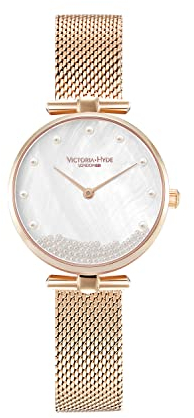 VICTORIA HYDE Damen Uhren Analog Quarz Damenuhr mit Perlmutt-Zifferblatt Armbanduhr Armreif (Gold)