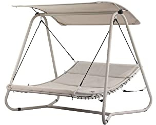 Estosa - Dondolo Da Giardino Modello Regan, Sedia A Dondolo, Poltrona Sospesa Per Arredo Giardino, Struttura In Acciao Con Morbida Imbottitura, Dondolo Da Giardino 2 Posti, 207x142x172H. cm (Tortora)
