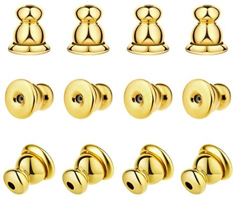 AIEX 12pcs Gold Earring Backs, Locking Bullet Earring Backings for Studs Women Hypoallergenic Earring Stoppers Jewelry Accessories for Valentine's Day Birthday, Party for Women Men Girls