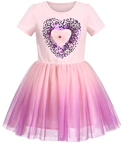 Sunny Fashion Mädchen Kleid Rosa Gradient Glänzend Herz Pailletten Tutu Valentin Kurzarm Gr. 116
