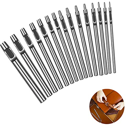 Emporte Piece Cuir, 15Pcs Poinçon Cuir à Frapper, Poinçon Creux en Cuir en 15 Tailles en Acier à Outils pour le Bricolage de Sacs, Chaussures et Vêtements, 0,5mm à 6mm