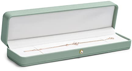 Oirlv PU Leder Matcha Grün Lange Kette Box,Halskette Box für Aufbewahrungs Geburtstag zum Valentinstag Jubiläum