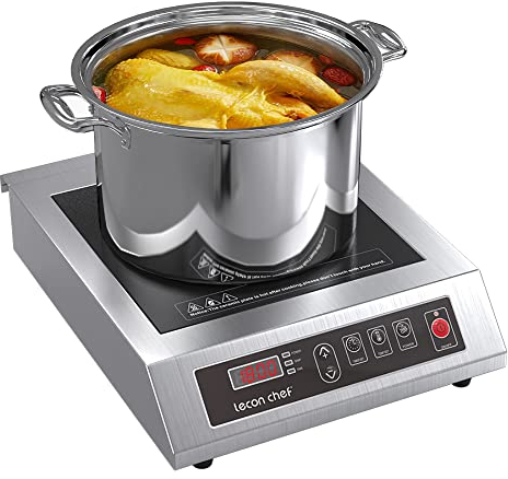 Leconchef Induction Cooktop Induction Cooker Stainless Steel Commercial Grade Countertop Induction Cooker Portable Electric Burner 10 Power&Temperature Settings,24 Hours Timer&Preset for