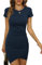 Laughido Women's Mini Short Sleeve Wrap Dress Bodycon Summer Dress Short Round Neck Beach Dress Ruffled Tight T-Shirt Dress, Navy, S