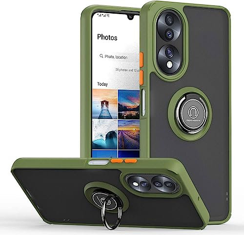 SEAHAI Case for HONOR 70 5G, Ultra Thin Hard Translucent PC Matte Back Soft TPU Silicone Dual Layer Hybrid Shockproof Cover, with Ring Holder Kickstand, Army green