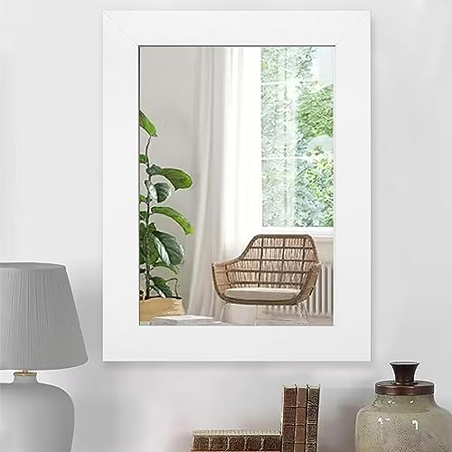 HLFMVWE Spiegel für Wand rustikalen Holzrahmen Rechteckigen Wandspiegel Vintage Bauernhaus Hängenden Spiegel für Bad Wohnzimmer Eitelkeit Schlafzimmer Wanddekor Weiß Breite Trim klein 40 x 30 cm
