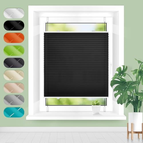 Homland Plissee ohne Bohren Klemmfix B35 x H120 cm Schwarz, Plissees für Fenster und Tür, Jalousie Easyfix Plisseerollo mit Klemmträger Sonnenschutz und Sichtschutz lichtdurchlässig Rollo