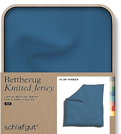 schlafgut Knitted Jersey Bettwäsche 135x200cm Bettdecke Bezug einzeln, Multicolor Uni, weich und faltenfrei mit Elasthan (Blue Mid, 240x220)