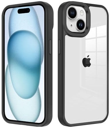 iCatchy for iPhone 15 Case 6.1-Inch, Shockproof Bumper Phone Cover, Anti-Yellowing Clear Back Compatible with iPhone 15 (Black)