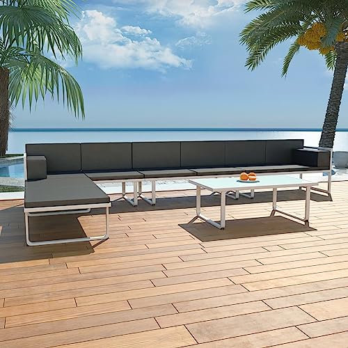 Gecheer Gartensofa-Garnitur Sofa-Set-Gartengarnitur Lounge Sitzgarnitur Gartensofa 2-Sitzer-Sofa-Lounge Esstisch Gartenmöbel-Set Sofa-Mittelstück,Gesamtmaße: 379 x 193 x 60 cm (B x T x H)