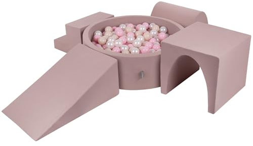 KiddyMoon Parque Infantil De Espuma con Rodondo Piscina De Bolas Piscina (200 Bolas) + Version 3 para Niños, Brecina: Beige Pastel/Rosa Claro/Perla