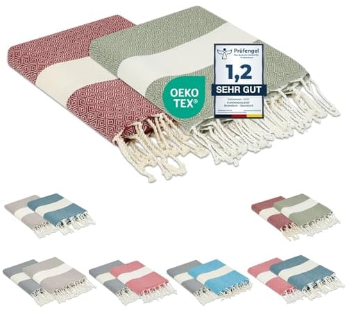 furora Holiday Strandtuch groß 100x200 cm: Baumwolle (2er Set), leicht lang dünn kompakt | Fouta Strandhandtuch XXL, Hamamtuch Saunatuch | Damen & Herren Badetuch Stranddecke - Urlaub Must Haves
