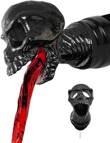Skull Wine Aerator Pourer Spout, Olive Oil Liquor Bottle Decanter, Dark Grey Plated Creative Gifts for Alcohol Spirits Whiskey Lover
