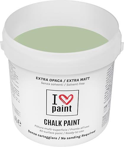 I LOVE CHALK PAINT Colore Salvia 4 Litri - Senza Carteggiare Colora Mobili, Pareti e Oggetti - Senza solventi e formaldeide – Inodore a base di acqua
