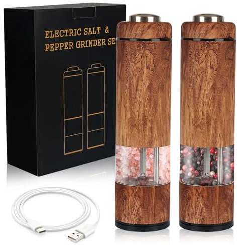 Electric Salt and Pepper Grinder Set, Refillable, Salt and Pepper Shaker, Automatic Salt and Pepper Grinder Set with LED Light, Adjustable Coarseness, One Hand Operation, Mill