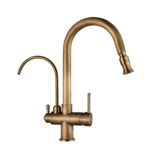 Rubinetto Cucina Rubinetto Lavello 3 Vie Per Sistemi Osmosi Con Doccetta Estraibile, Girevole A 360 ° Doppia Leva Ottone 3 In 1 Miscelatore Cucina Per Acqua Potabile, Rubinetto Lavello Cucina, Bronzo