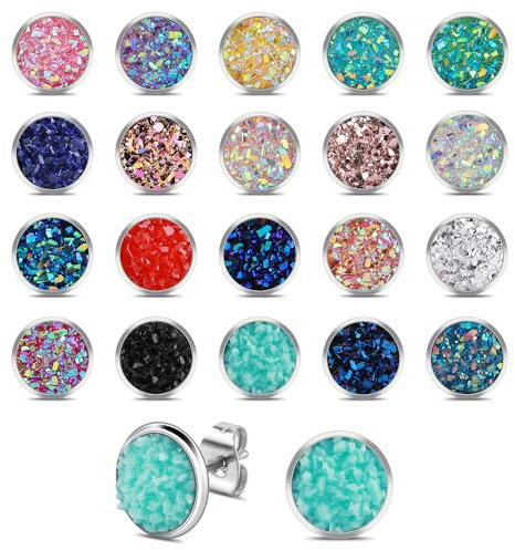 20 Paar Ohrstecker Set Runde Druzy Edelstahl Ohrstecker Schmuck Boho Statement Ohrringe Modeschmuck Earrings Set Mädchen