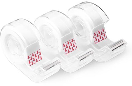 Amazon Basics - Nastro adesivo a finitura opaca con dispenser, 3 unità, 1.9 cm di larghezza x 7.6 m di lunghezza, trasparente
