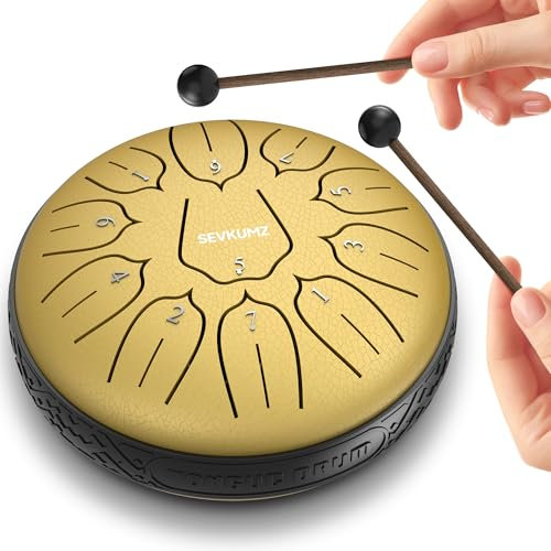 SEVKUMZ Tragbare Mini Stahlzungentrommel 6 Zoll - 11-Ton Handpan Instrument mit Schlägeln für Meditation, Yoga & Kinder | Professionelle D-Dur Stimmung