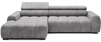 DomoHome Ecksofa Bull – Modernes stilvolles Eckcouch, Verstellbarer Sitz, Ohne Schlaffunktion, Hochwertiger Eden-Stoff, Linkes Layout, Maße: 285x168x97 cm, Farbe: HELLES Aschgrau