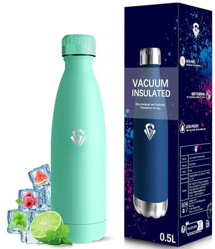 Grsta Botella Agua Acero Inoxidable- 500ml- Botella Termica, Botella de Agua, A Prueba de Fugas, Botella sin Bpa, Doble Aislamiento, Cantimplora Infantil para la Escuela, Viajar, Oficina, Cámping