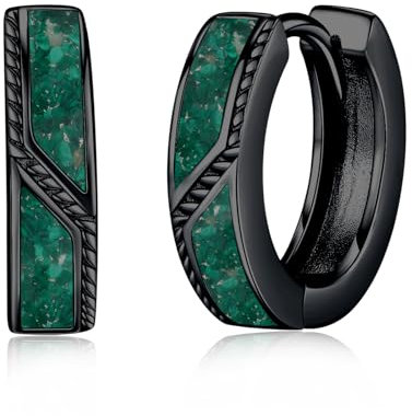 Midir&Etain Malachit Ohrringe für Herren Damen 925 Sterling Silber Hypoallergen Schwarz 15mm Huggie Ohringe Creolen Schmuck Geburtstags Geschenk für Prime Jungen Mädchen