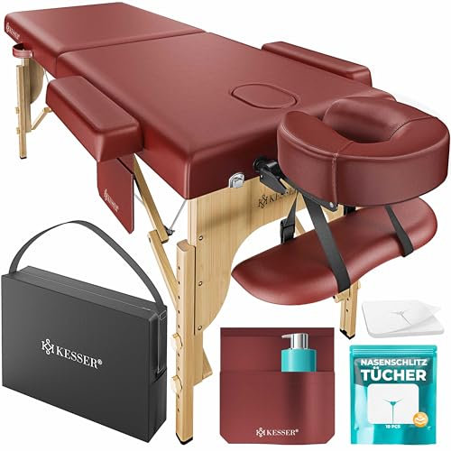 KESSER® Mobile Massageliege mit Holzfüßen klappbar & höhenverstellbar max 250kg 2 Zonen Massagebett Massagetisch Kosmetikliege Breite Therapieliege Kopfstütze & Armlehnen inkl Tragetasche & 10x Tücher