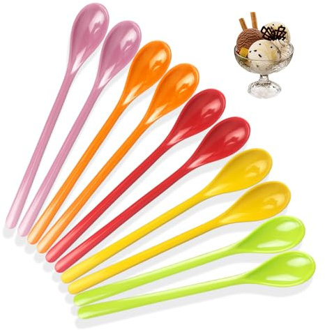 YZROHYI 10 PCS Cuillere Longue Plastique,Cuillère à Café Longue,Cuillere Longue Manche,Cuillere Cocktail Plastique Réutilisable,Cuillere Dessert Longue Multicouleur,Cuillere a Glace Longue Lavable
