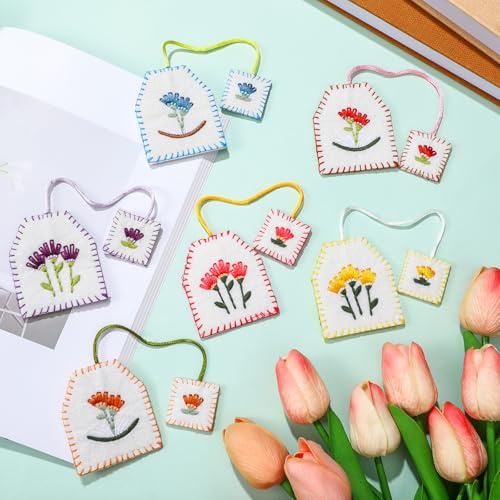 Skyygemm 6 Pcs Retro Tea Bag Bookmarks Tea Party Favors | Garden Coquette Design, Hand Embroidered for Women Book Readers, Gifts for Moms, Cute Thank You Favors, Colorful Felt