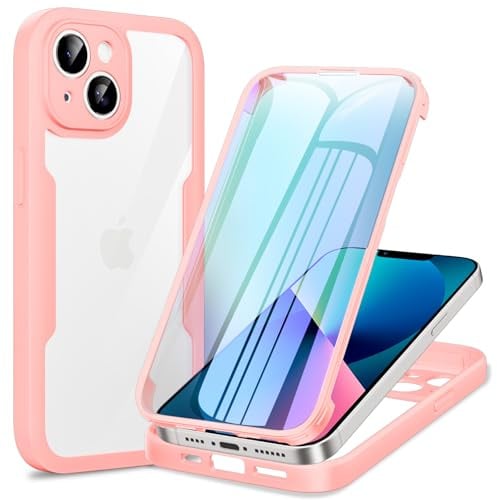 Phoona Cover per iPhone 13 Mini con Pellicola Protettiva Trasparente, Antiurto Silicone Custodia 360 Gradi Full Body Protezione, AntiGraffio Robusta Cover per iPhone 13 Mini, Rosa