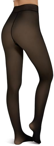 Harlamvar Damen Thermo Strumpfhosen Winter Wärmende Winterstrumpfhose Fake Transparente Gefälschte Durchscheinend Durchscheinendes Gefütterte High Waist Thermostrumpfhose Schwarz Strumpfhose