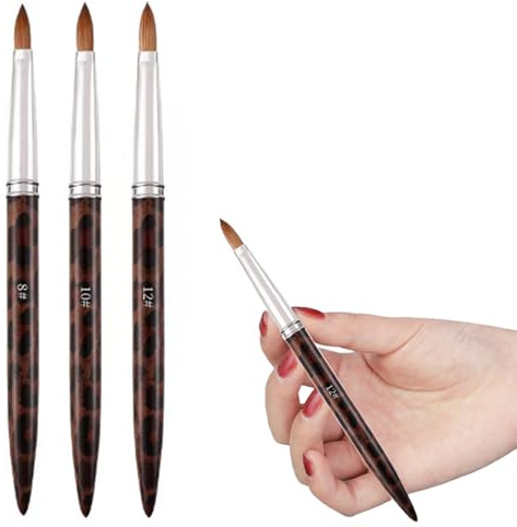 Acrylic Nail Brush,3Pcs Handle Acrylic Brushes for Flawless,Nail Art Professional Size 8/12/14 Nail Brushes for Acrylic Powder, Acrylic Nail Extension & Manicure Design