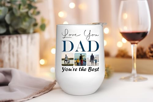 EKAM Personalised Gifts for Dad Fathers Day, Customised Photo Wine Mug Cup, 12oz Stainless Steel Insulated Travel Tea/Coffee Mug - Add Your Photos - Dad Gifts from Daughter Son
