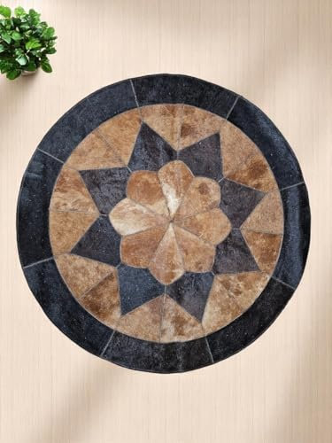 Patchwork Kuhfell Teppich – Floral & Rund – Echtfell, handgefertigt & pflegeleicht