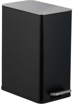 Relaxdays Cubo de Basura Baño, 10 litros, Papelera Rectangular, Tapa con Cierre Suave, Acero Inoxidable en Mate, Negro