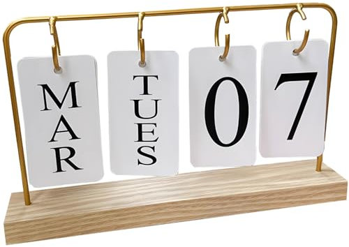 Modern Perpetual Wooden Calendar With Gold Frame, Elegant Date Display For Desk, Month & Date Flip Calendar