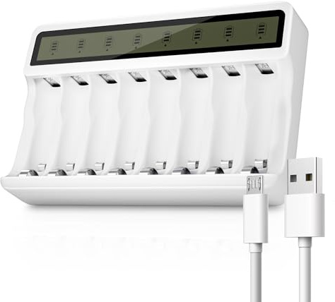 POWEROWL 8 Bay LCD Battery Charger, USB Fast Charging for Ni-MH Rechargeable Batteries (826)