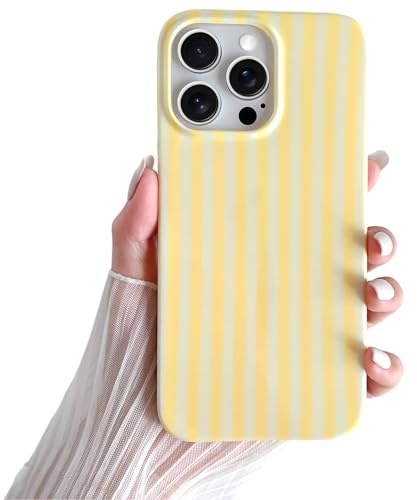 SmoBea for iPhone 16 Pro Case Cute Striped Phone Case Soft TPU Slim Shockproof Phone Cover for Women Girls Beautiful and Stylish, Yellow