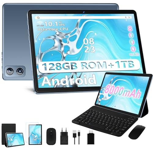 Dghrti Tablette 10 à Coque métallique Android, 22 Go de RAM et Clavier-Souris, 128 Go de ROM/TF 1 to Extensible, 8000 mAh,UFS 2.1 Flash, Octa-cœur, WiFi 5G, BT5.0, 8 MP + 5 MP, Widevine L1 - Gris