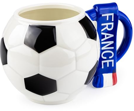 Mug Foot avec écharpe France, Idée Cadeau Fan de Foot 3D Tasse de Football | 700 ml Grand Mug Ballon, pour Supporters Français