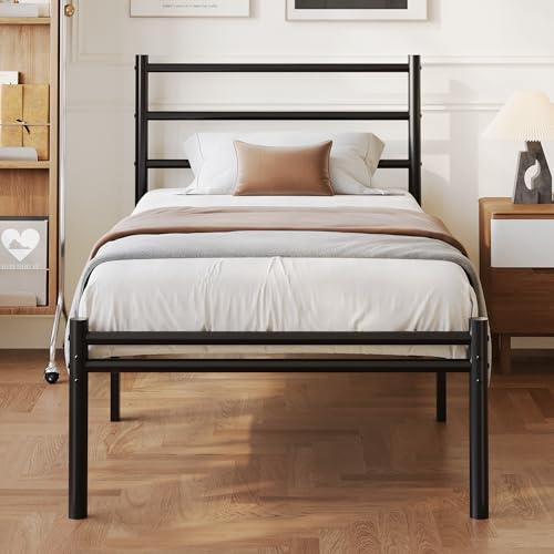 Yicensen Single Bed Frame with Headboard and Footboard | 3ft Metal Platform Bed Frame, 36 cm High, Modern Style, Under Bed Storage, Noise Free, Easy Assembly, Black