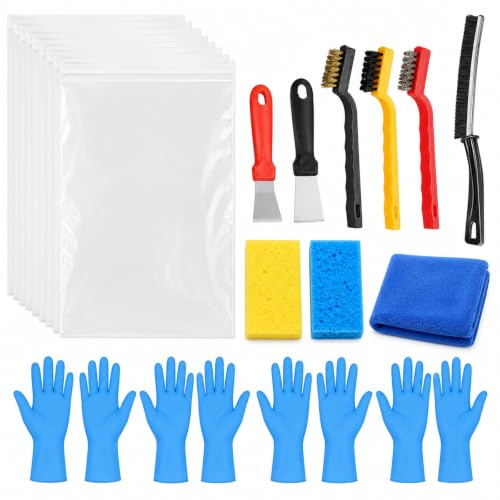 Oven Rack Cleaner Kit, 10 Pcs 16x24 Inch Soaking Bags for Oven Cleaning | 2 Sponges, 6 Cleaning Tools, 1 Cloth & 4 Pairs Gloves, Reusable No Mess Cleaning Set for Oven Racks, Baking Tray, Grill Grate