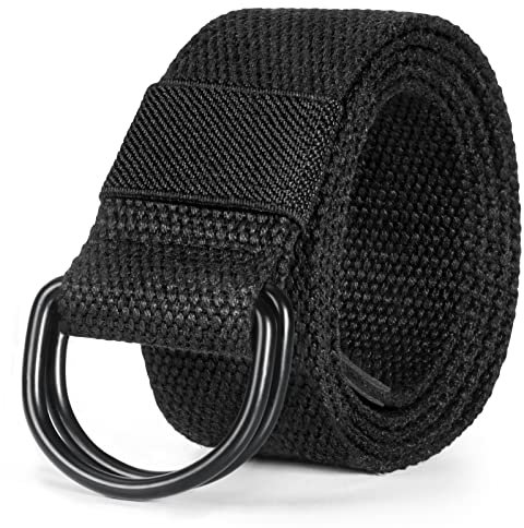 maikun Mens & Womens Canvas Belt with Black D-ring 1 1/2 Wide 51 Long Solid Black
