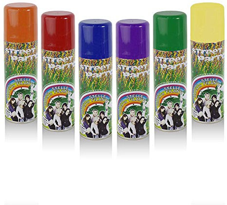 CARNEVALE STELLE FILANTI SPRAY 24 BOMBOLETTE 4 COLORI : VERDE, GIALLO, ROSSO, BLU NON MACCHIANO PARTY FESTA ANIMAZIONE