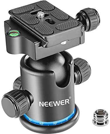 NEEWER 36MM Stativ Kugelkopf 360° Panorama Metall mit Arca Typ Schnellwechselplatte, 1/4 Schraube 3/8 Gewinde Halterung, Max Last 8kg, Stativkopf für Monopod, Slider, DSLR Kamera, Camcorder (Blau)