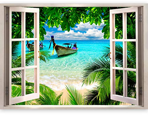 murando - 3D WANDILLUSION 140x100 cm - Wandbild Fototapete Poster XXL Fensterblick Vlies Leinwand Panorama Bilder Dekoration - Meer Strand Dünen