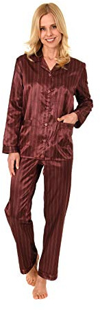 Damen Satin Pyjama Schlafanzug in edler Optik zum durchknöpfen - 191 201 94 002