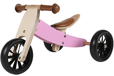 Bandits & Angels Smart Bike Laufrad Holz 4-in-1 Retro Pink ab 1 Jahr – Für Jungen und Mädchen – Laufrad aus Holz – Umkehrbar in Dreirad und Zweirad – Verstellbarer Sattel