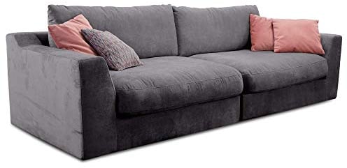 Cavadore Big Sofa Fiona / Große Couch inkl. Rückenkissen im modernen Design / 274x90x112 / Webstoff grau